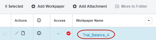 Screen capture showing how to open a read-only version using the Workpaper Name column.